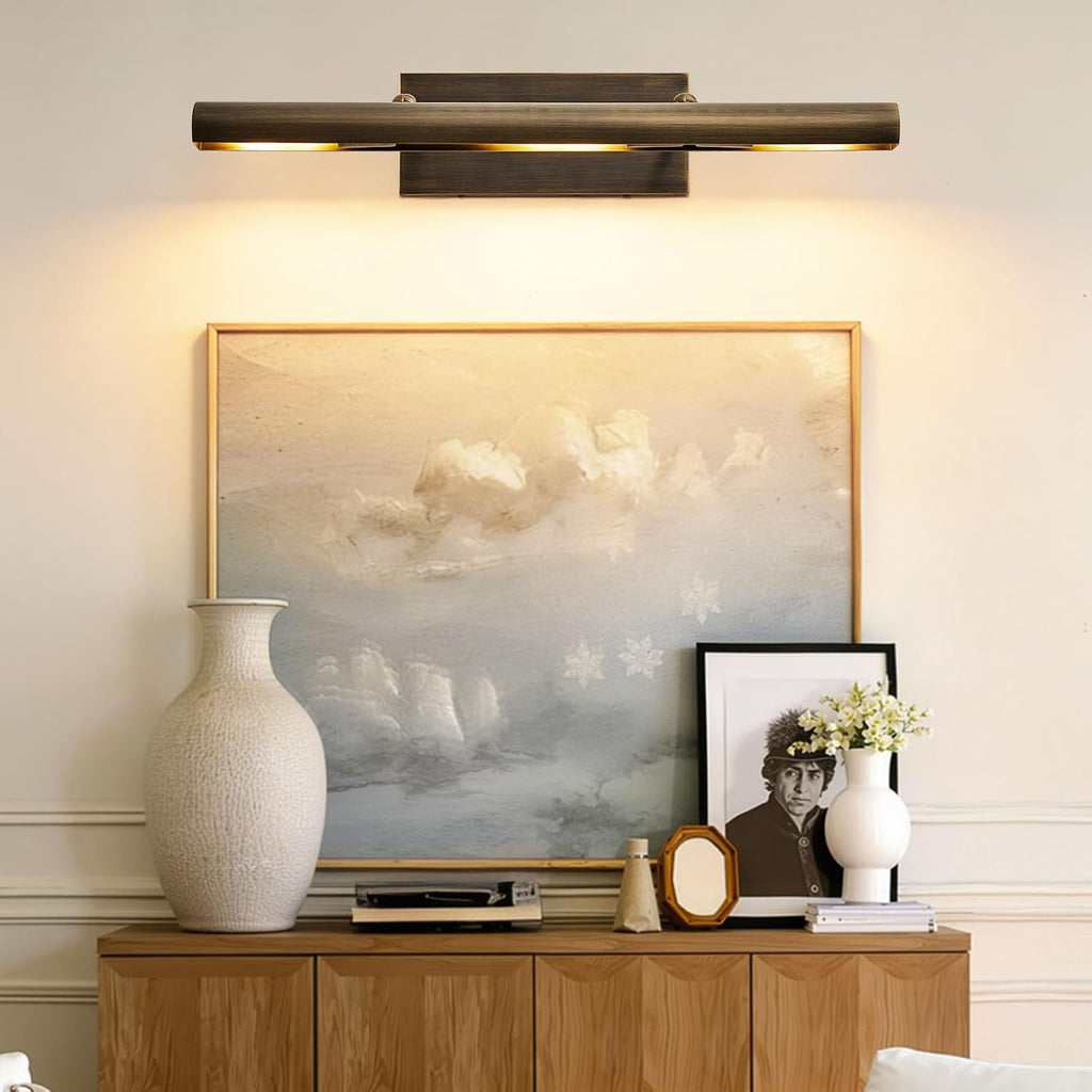 Art Picture Frame Wall Light: 24' Antiquing Copper Dimmable Artwork Painting Spotlight - Hardwired Swing Arm Rotatable 3 Lights over Picture - Linear Accent Lighting above Photo for Gallery Bookcase