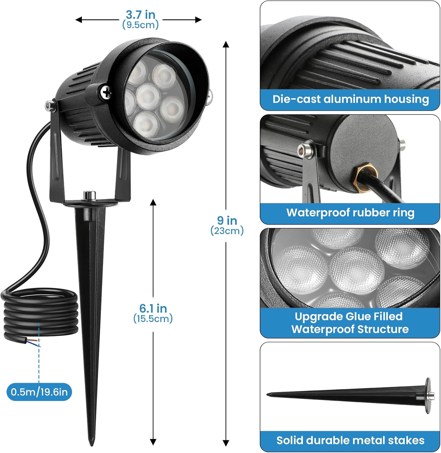 Christmas RGB Color Changing Low Voltage Landscape Lights LED Landscape Lighting Remote Control Outdoor Spotlight Waterproof Yard Garden Pathway Christmas Decoration with Connectors (12)