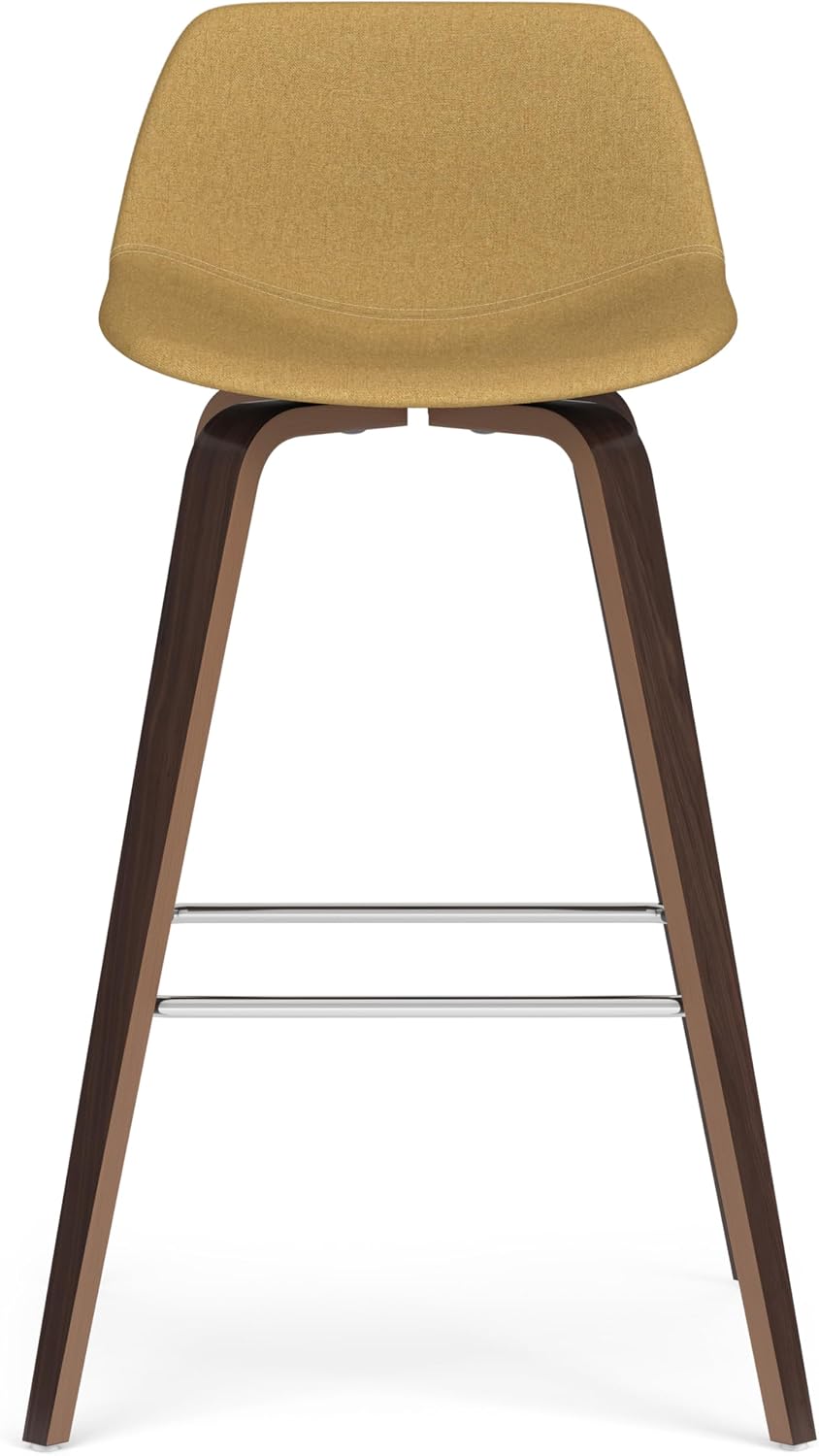 SIMPLIHOME Randolph Counter Stools (Set of 2) - 28 Inch Seat Height Upholstered Bentwood Bar Stools in Dijon Yellow Polyester Linen, Mid Century Modern Seating with Curved Backrest and Footrest