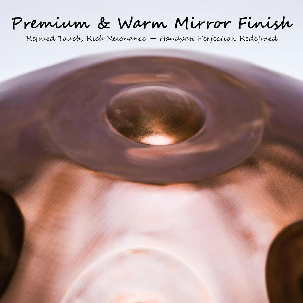 'SINGOFIRE' New Upgrade Advanced Handpan Drum, Ember Steel Handpan, 10-Notes with Bag, 22-Inch 440Hz D Minor Kurd, Telescopic Drum Stand, Copper Glow Pupil
