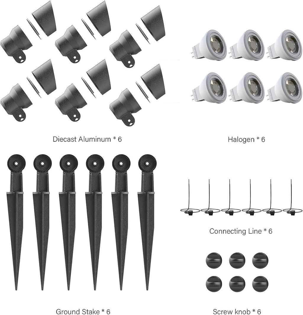 VENUS MANUFACTURING 12V Low Voltage Landscape Spotlights - 3W LED Outdoor Landscape Lighting, 200Lumen 3000K Warm White Metal Path Lights for Garden, Trees, Flag, Weather Resistant (24-Pack)