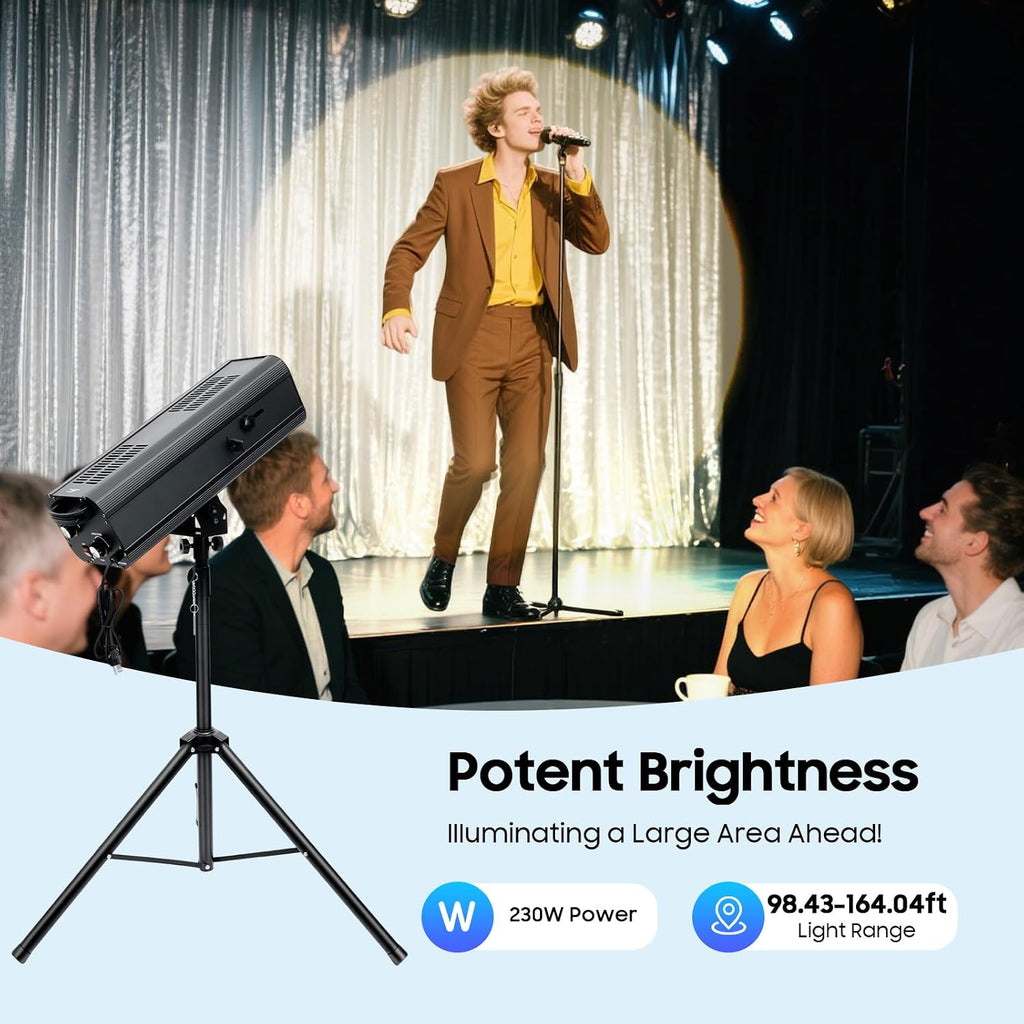 230W Stage Spotlight, Manual Control Follow Spot Light with Tripod Adjustable Aperture DJ WashLight LED Stage Spotlight for Party Disco Wedding Birthdays Christmas Party Show