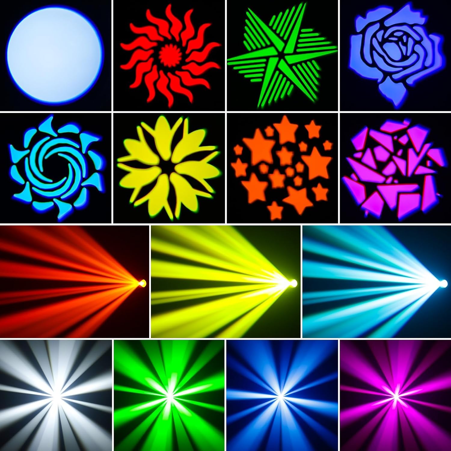 2PCS 60W LED Moving Head Light Stage Lights with Remote Control 8 GOBO 8 Colors Spotlight by DMX Controlled 11 Channel with Sound Activated for Disco Club Party Stage Lighting Shows