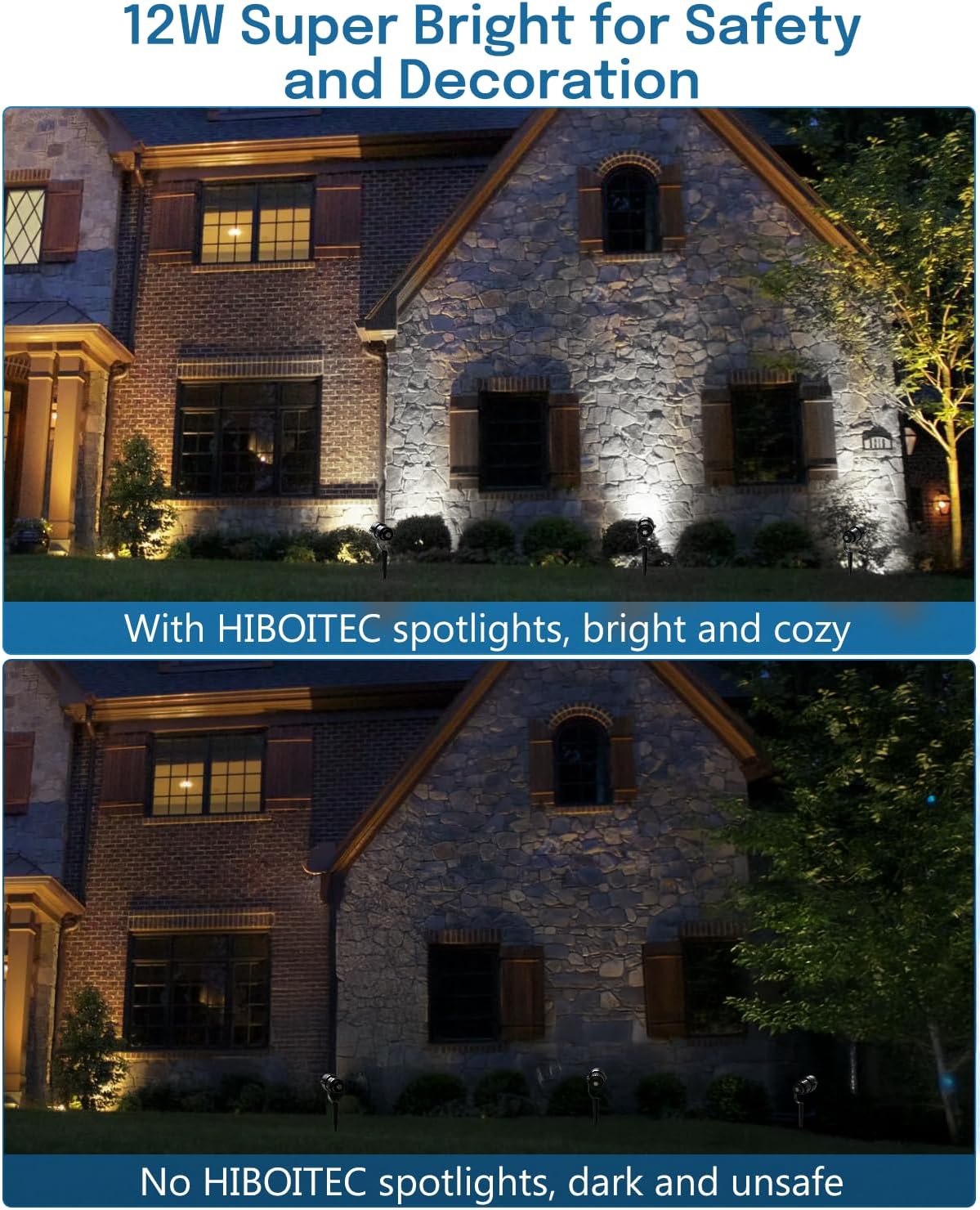 HIBOITEC Low Voltage Landscape Lighting 1200LM 12W with Connectors 100W Transformer Photocell Sensor and Timer Spotlights Landscape Lights Kit IP65 Waterproof 5000K for House Yard Trees Garden 8 Packs