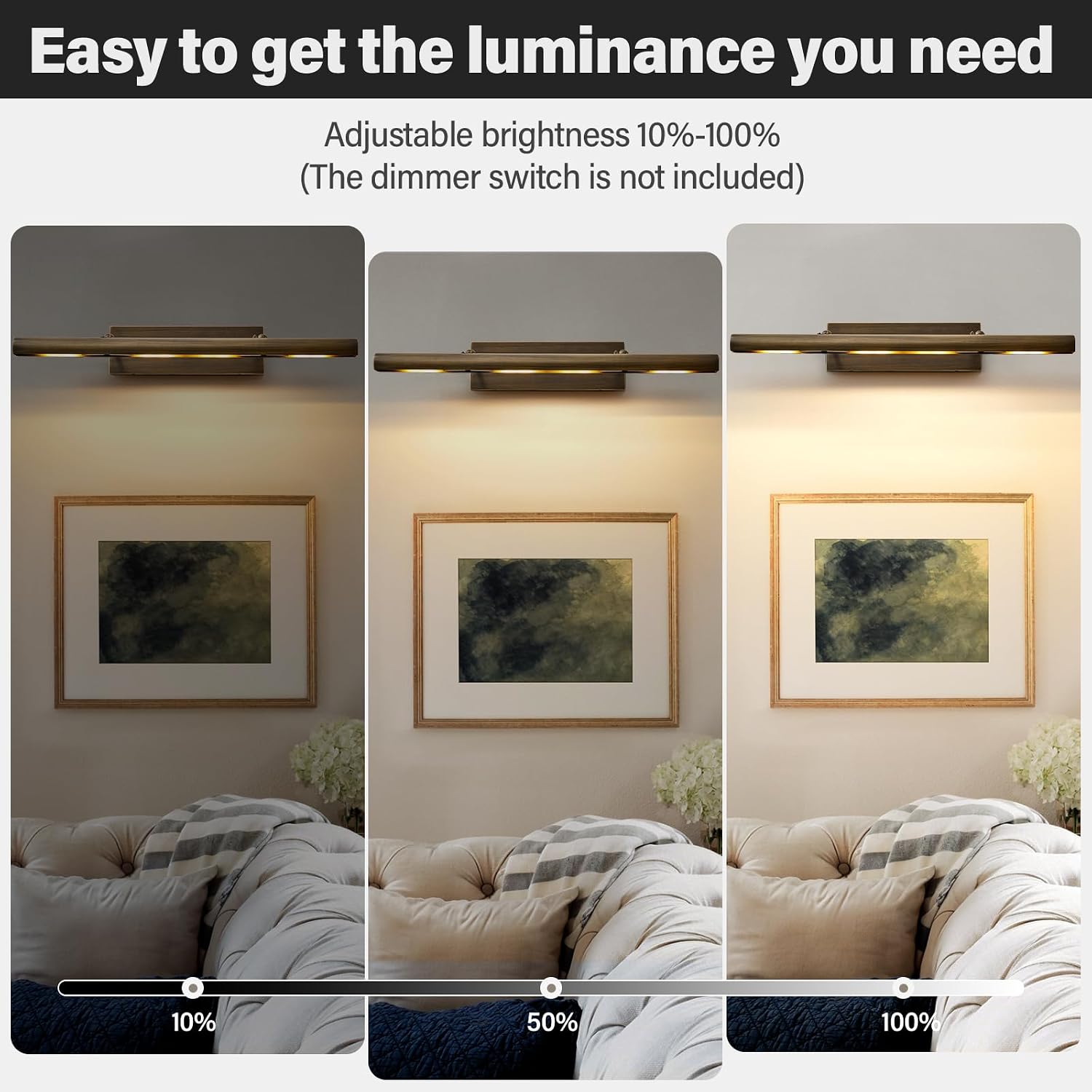 Art Picture Frame Wall Light: 30' Dimmable Antiquing Artwork Copper Painting Spotlight - Hardwired Swing Arm Rotatable 4 Lights over Pictures - Linear Accent Lighting above Photo for Gallery Museum