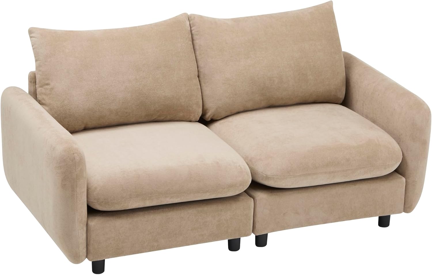 Christopher Knight Home Bricez Modern Fabric Upholstered Loveseat Sofa, Wooden Modular Sectional Sofa Couch, 2 Seater Comfy Cloud Couch with Pillow for Living Room, Home Office, Apartment, Camel