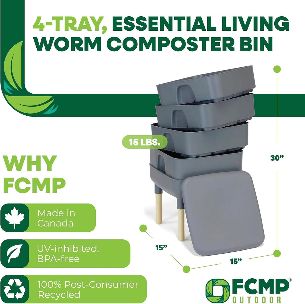 FCMP Outdoor - The Essential Living Composter, 4-Tray Worm Vermicomposter Bin, Grey
