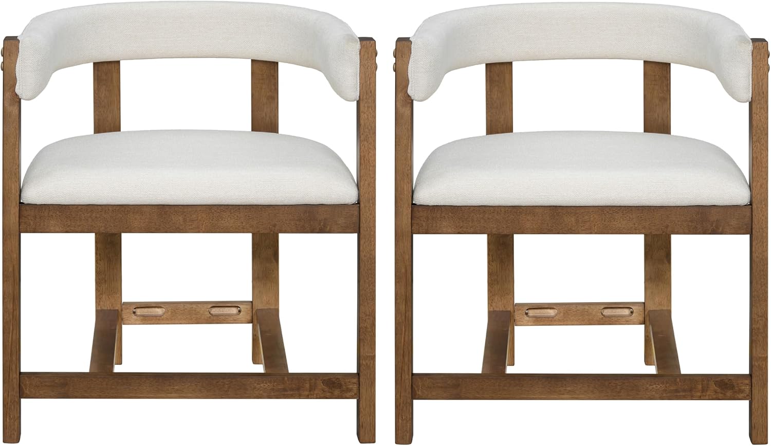 Christopher Knight Home Set of 2 Arley Modern Fabric Upholstered Dining Armchair, Sturdy Wooden Kitchen Side Chair with Ergonomic Backrest and Footrest, Soft Padded Barrel Accent Chair, Beige+Walnut