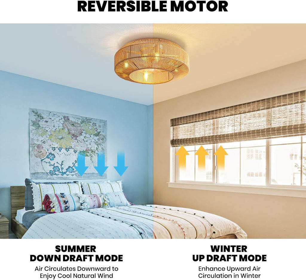 20' Boho Caged Ceiling Fan with Light Flush Mount Boho Caged Ceiling Fan Fandelier with Remote Control 6 Speeds Fandelier for Bedroom, Living Room, Kitchen