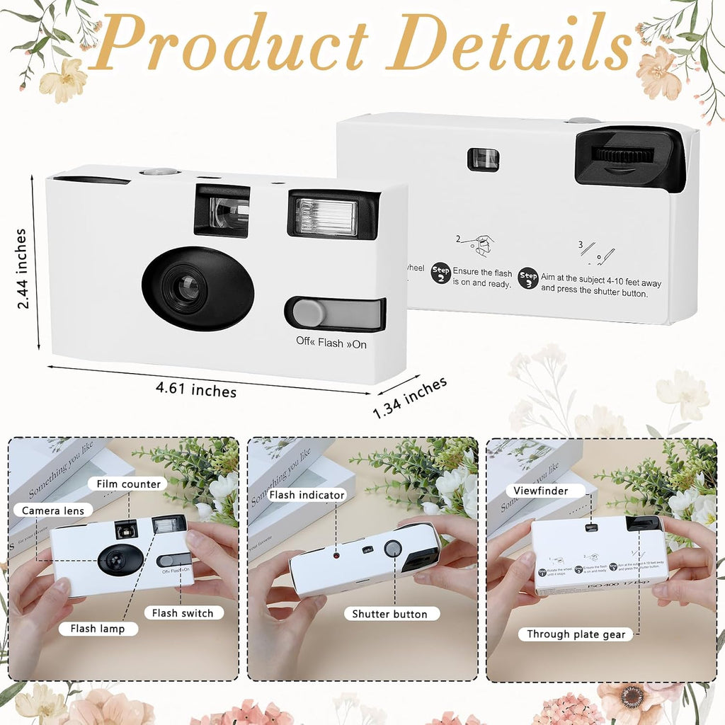 12 Pack Disposable Cameras Bulk for Wedding, White Single-Use 35mm Film Disposable Camera with Flash, ISO 400 17 Exposures for Outdoor Travel Gathering Anniversary Birthday Party Supplies