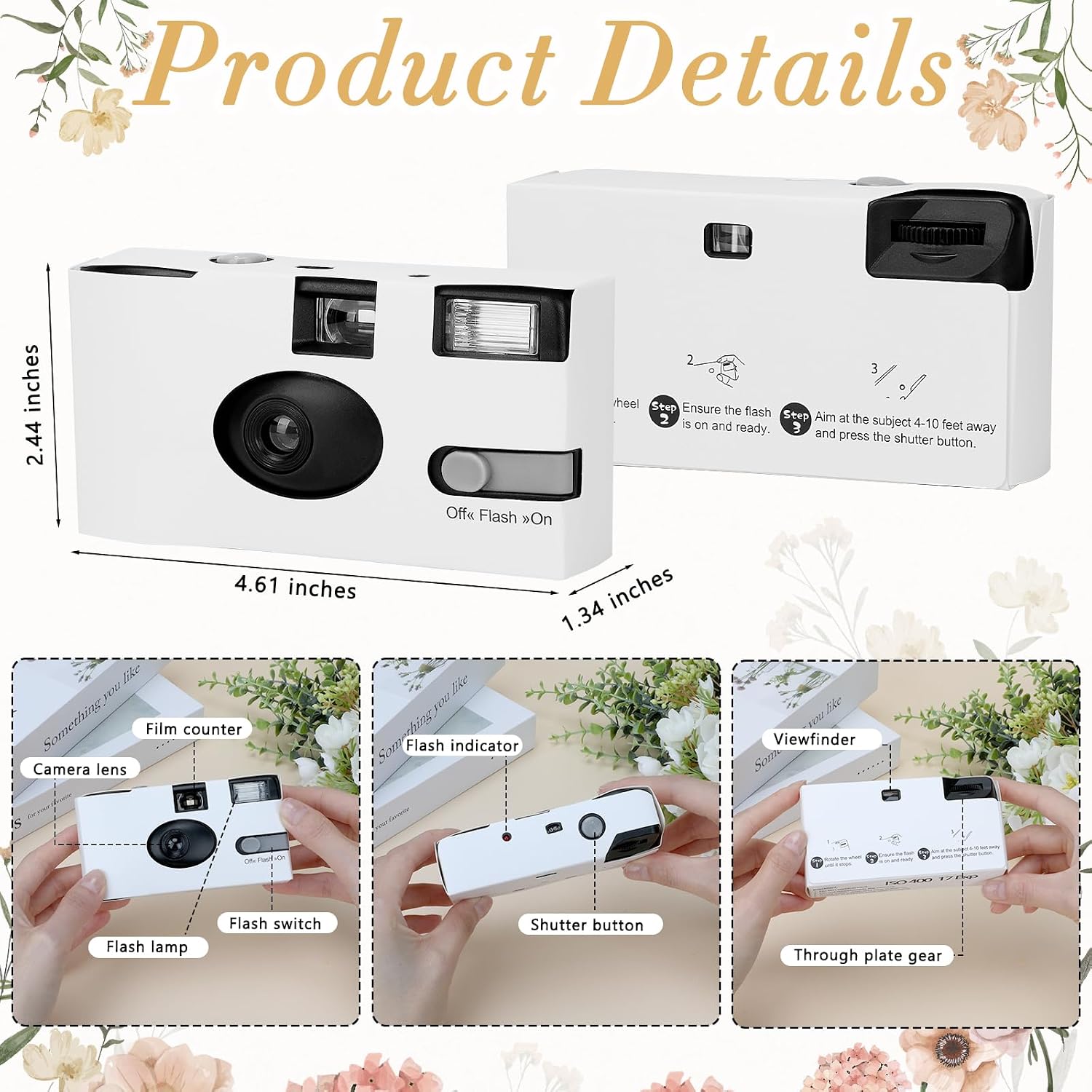 12 Pack Disposable Cameras Bulk for Wedding, White Single-Use 35mm Film Disposable Camera with Flash, ISO 400 17 Exposures for Outdoor Travel Gathering Anniversary Birthday Party Supplies