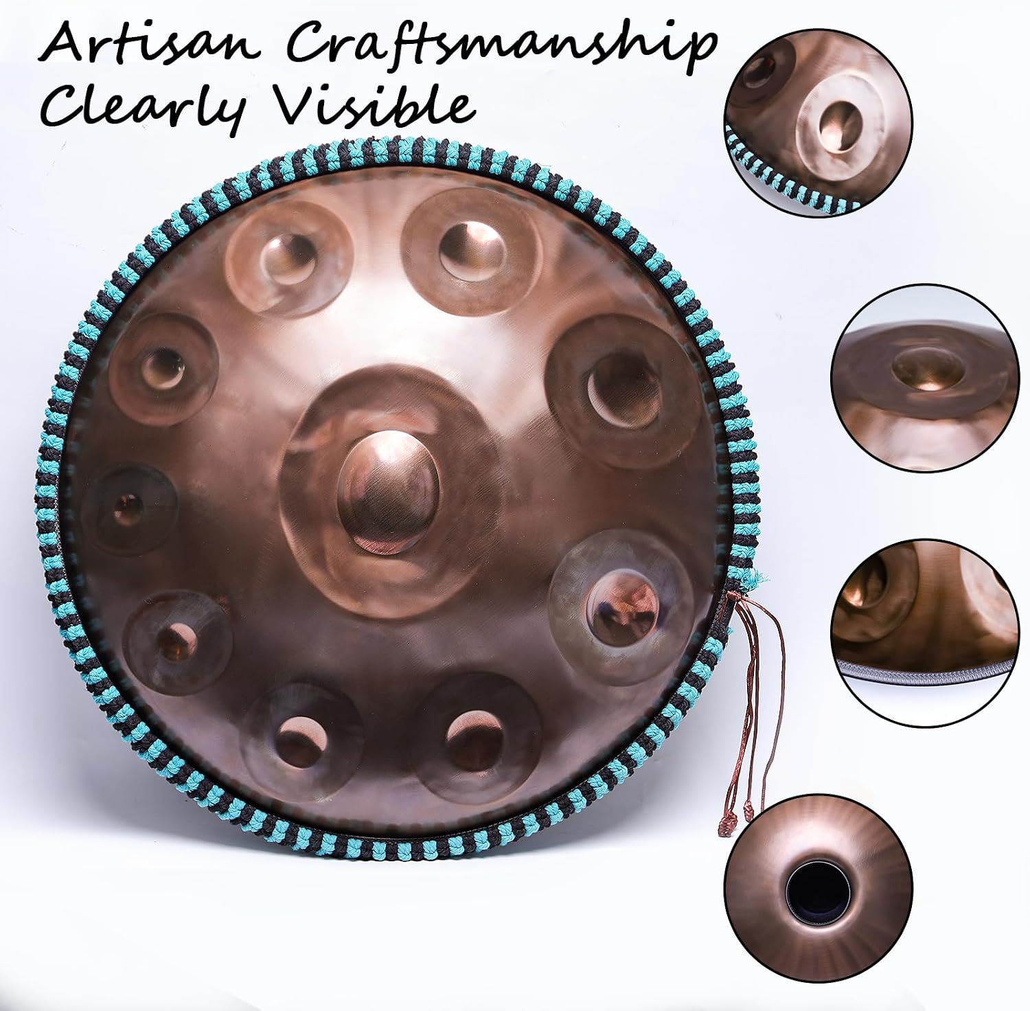 'SINGOFIRE' New Upgrade Advanced Handpan Drum, Ember Steel Handpan, 10-Notes with Bag, 22-Inch 440Hz D Minor Kurd, Telescopic Drum Stand, Copper Glow Pupil