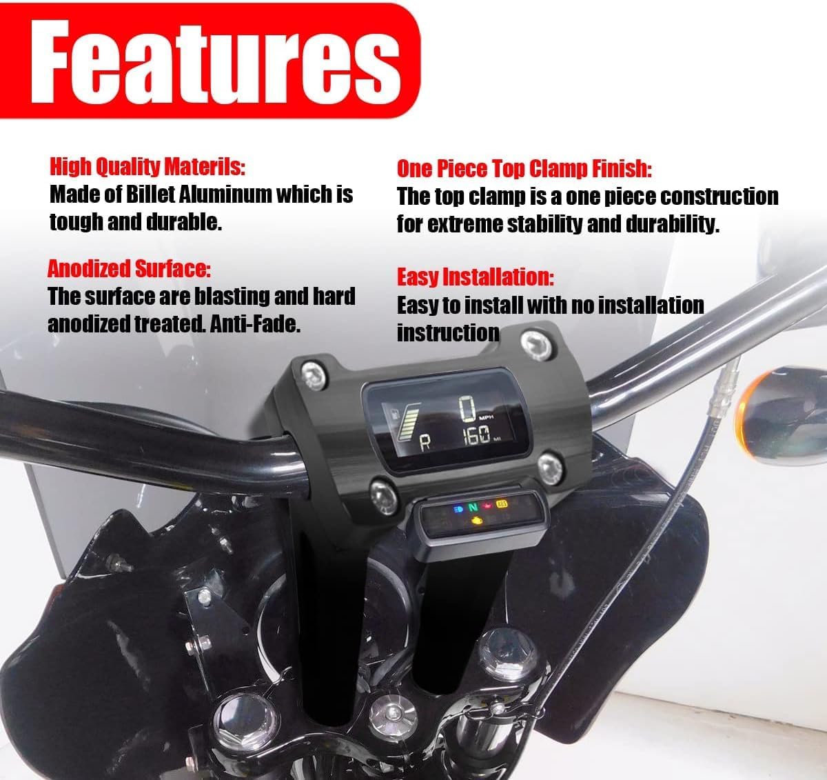 6 inch Tall Motorcycle Handlebar Risers 1 inch Clamp Round with Instrument Gauge Cutout, Handle Bar Riser Extension for Harley Sportster, Dyna, M8 Softail Street Bob Lowrider ST 2018-2022(Black)