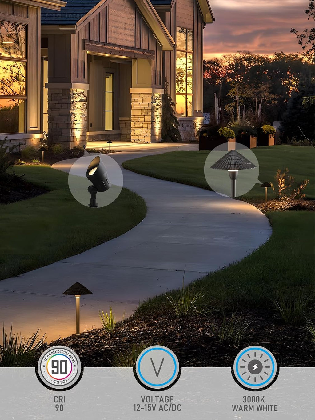 LEONLITE 12-Pack Low Voltage Landscape Lighting Kit, 12-24V LED Pathway Lights, Aluminum Outdoor Landscape Spotlight, Yard Light Kit for Walkway, Garden, ETL Listed, CRI90, 3000K Warm White