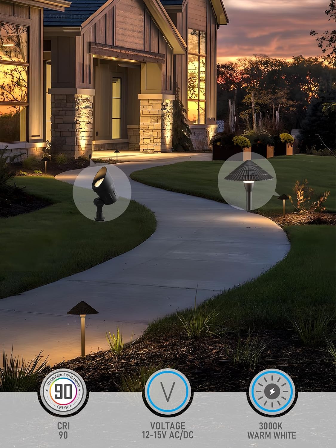 LEONLITE 12-Pack Low Voltage Landscape Lighting Kit, 12-24V LED Pathway Lights, Aluminum Outdoor Landscape Spotlight, Yard Light Kit for Walkway, Garden, ETL Listed, CRI90, 3000K Warm White