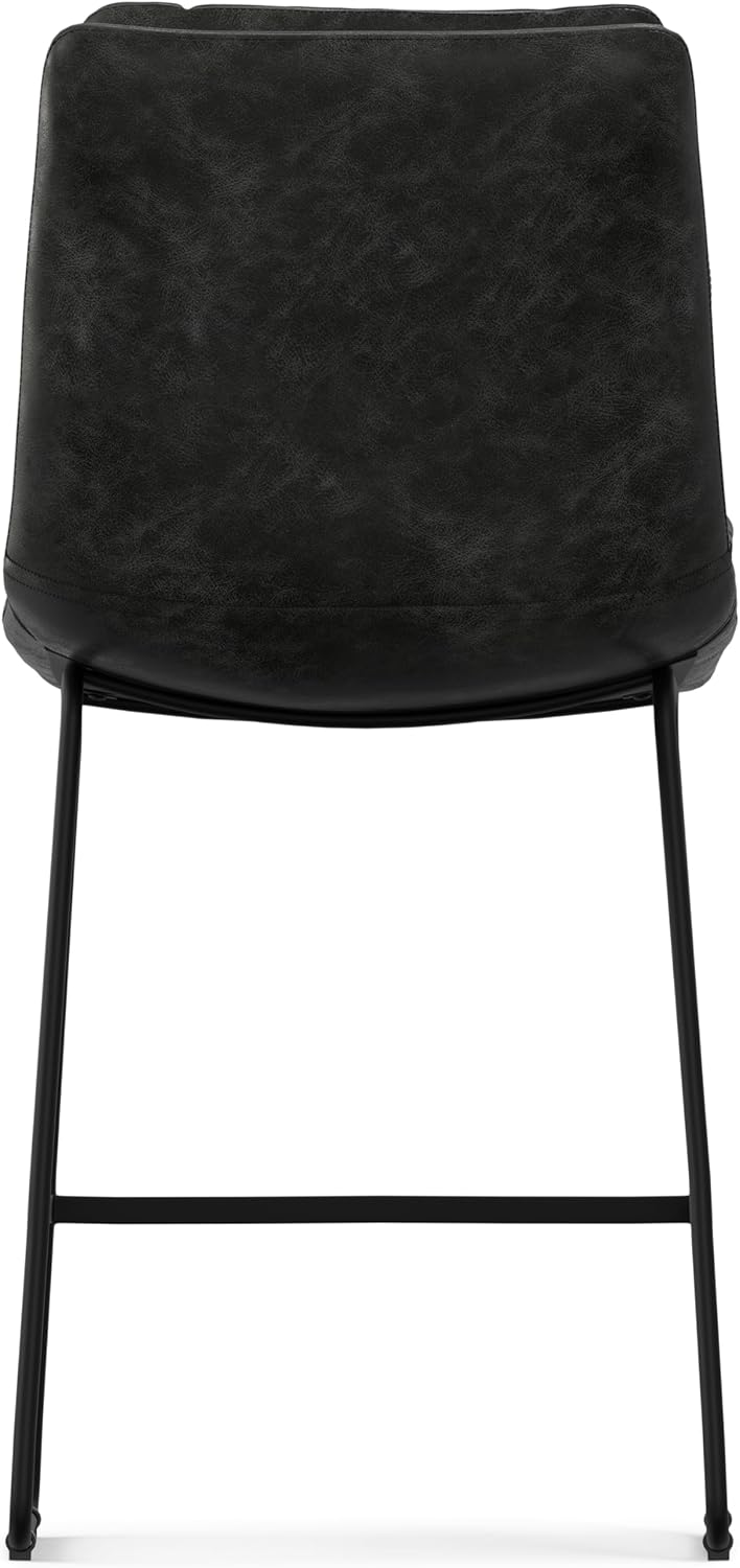 SIMPLIHOME Danika Counter Stools (Set of 2) - 24 Inch Seat Height Upholstered Metal Kitchen Seats in Distressed Charcoal Grey Vegan Faux Leather, Mid Century Seating with Tufted Design and Footrest