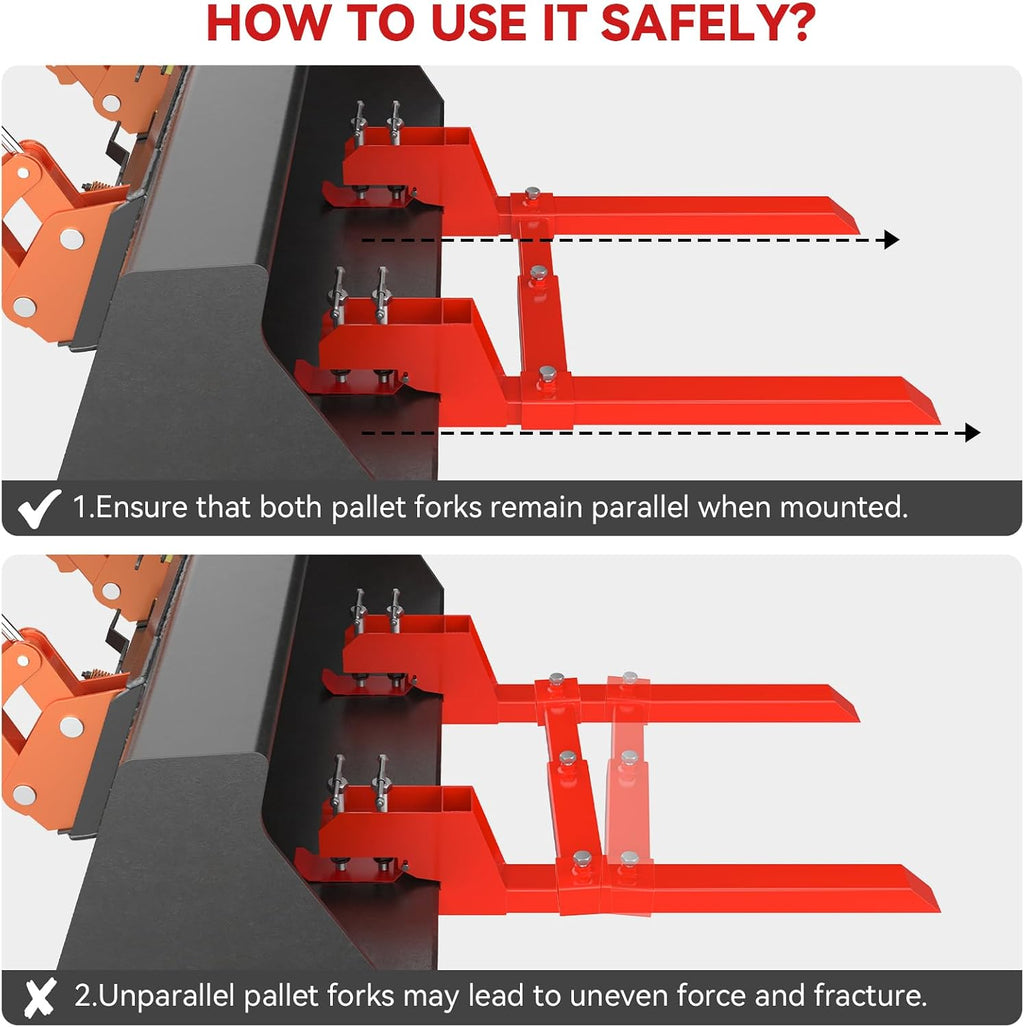 Upgraded 43' Tractor Bucket Forks,Clamp on Pallet Forks with Anti-Slip Tongue 2000LBS,Twin Screw Design,Adjustable Stabilizer Bar,Heavy Duty Skid Steer Pallet Forks for Tractor Bucket Loader, Red