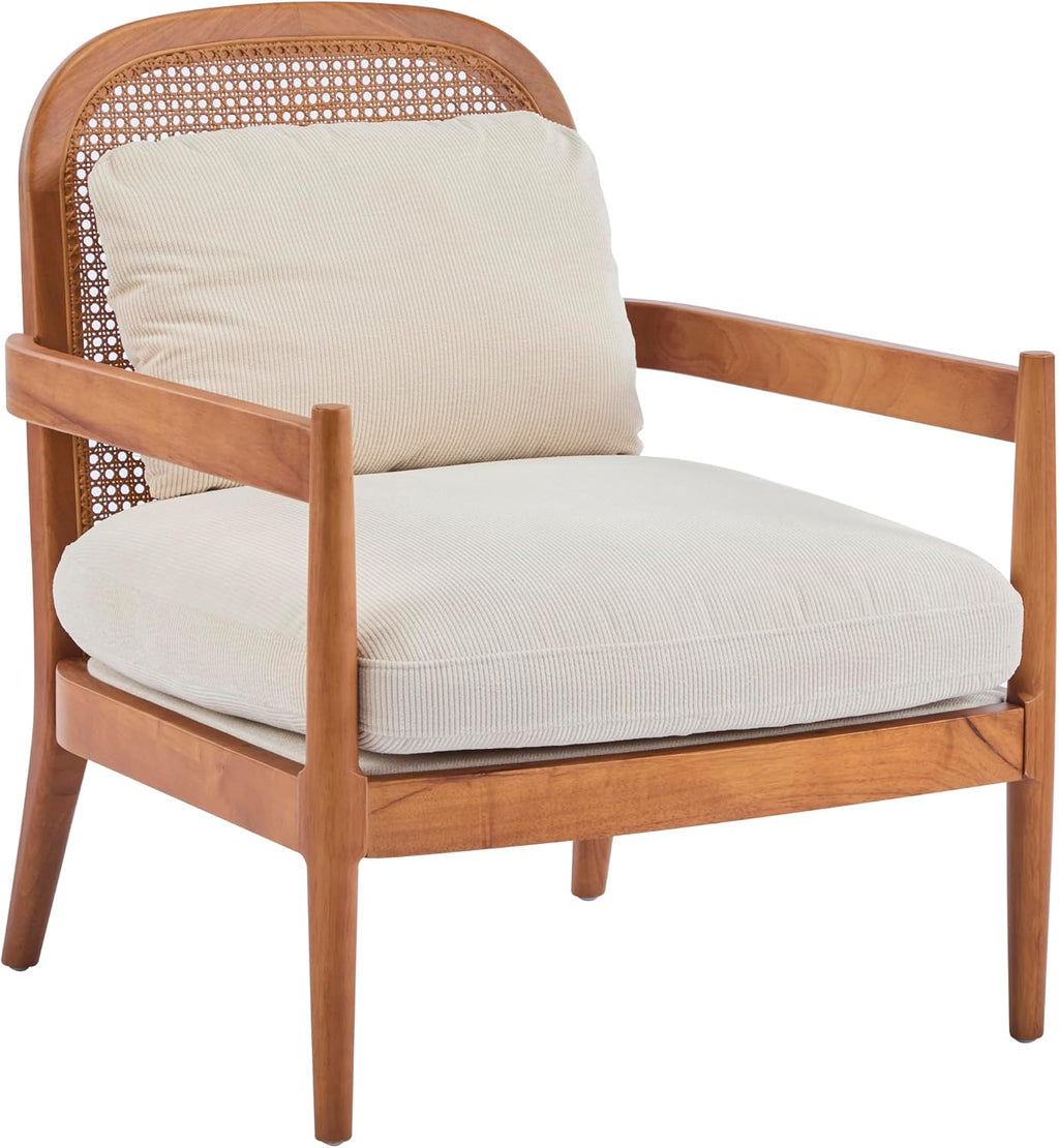 Christopher Knight Home Nadine Accent Chairs Set of 2, Wooden Club Chair, Rattan Open Back Armchair, Accent Reading Sofa Chair with Cushions, Club Chairs Set of 2 for Living Room Bedroom, Beige+Teak