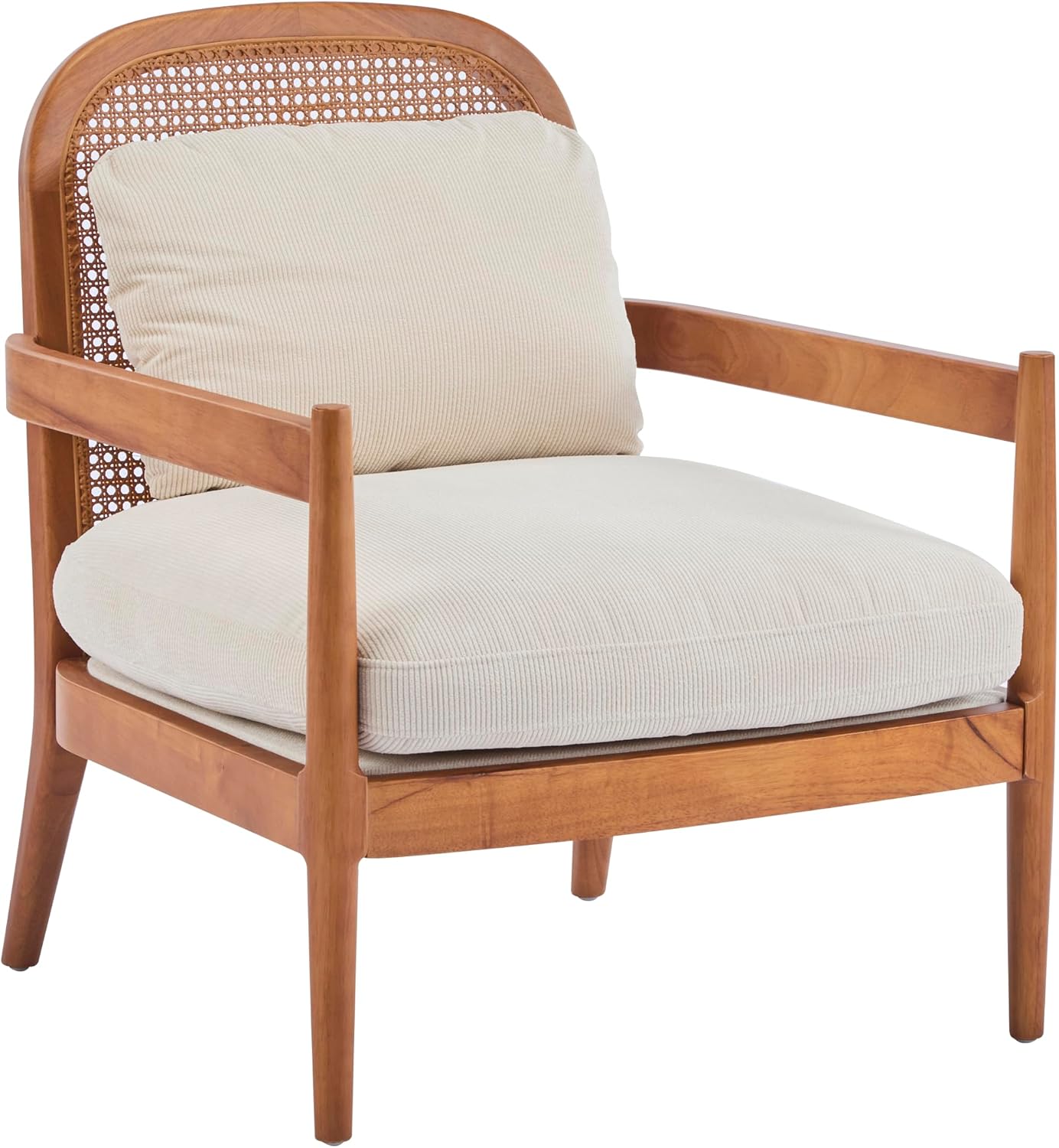 Christopher Knight Home Nadine Accent Chairs Set of 2, Wooden Club Chair, Rattan Open Back Armchair, Accent Reading Sofa Chair with Cushions, Club Chairs Set of 2 for Living Room Bedroom, Beige+Teak