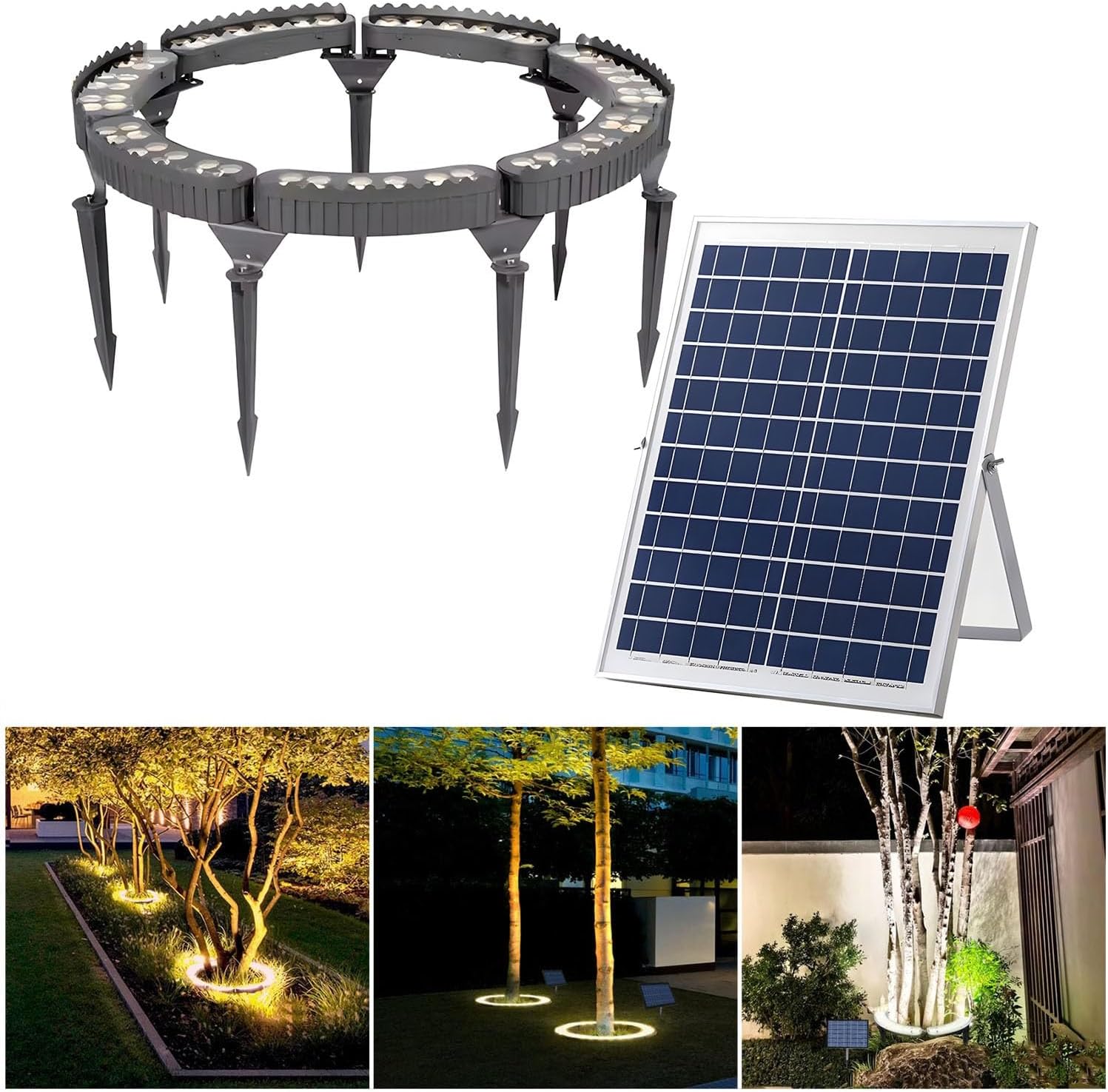 Garden Solar Lights, LED Solar Landscape Spotlights for Big Tree, Outdoor Ring Tree Light, Made to Last(Warm White Light,Pack of 7)