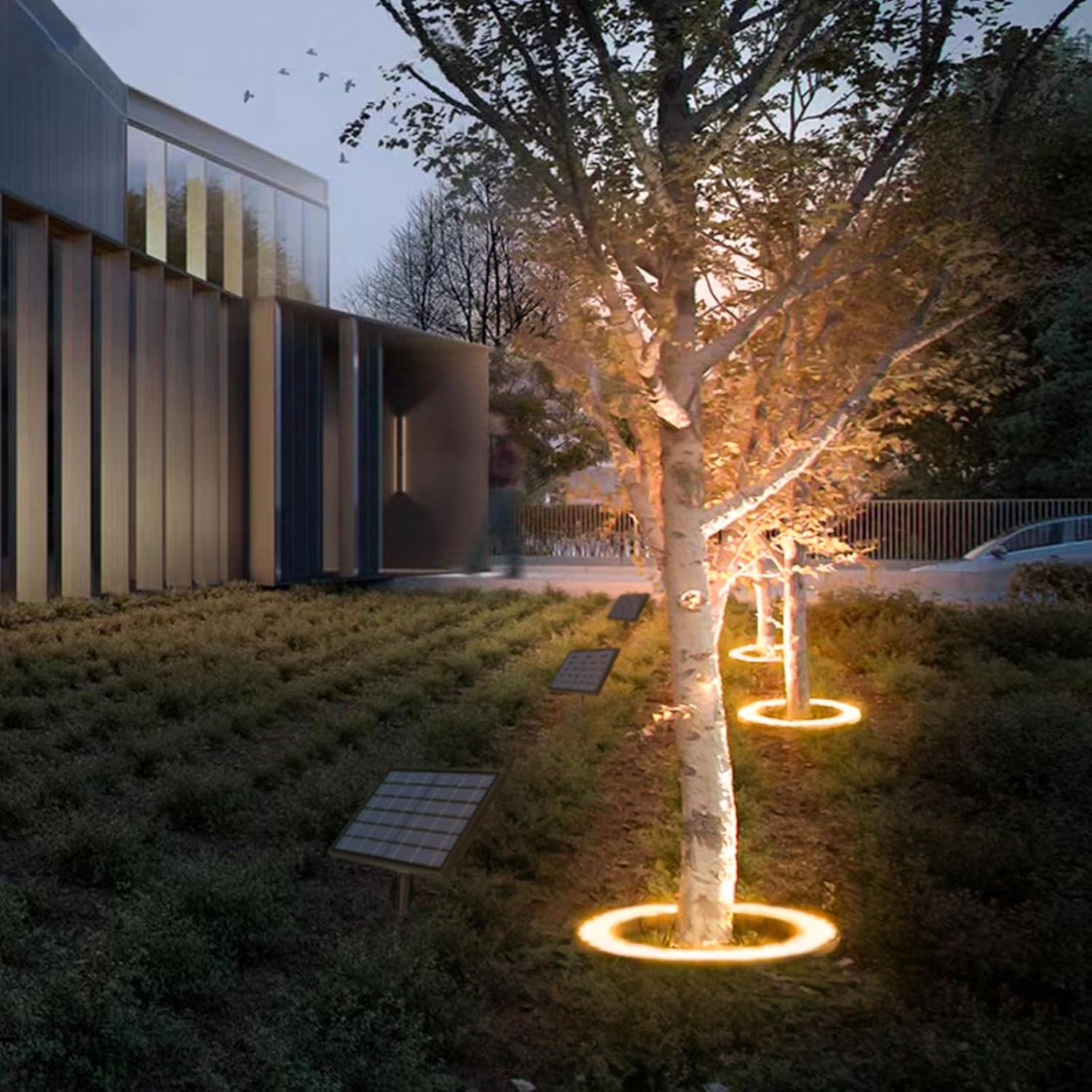 Outdoor Solar Palm Tree Lights & Extenwion Light, 3500K Warm Light 12000 mAh & 32 LEDs Landscape Lighting, Uplight Spotlights Solar Powered Floodlights for Large Tree, Yard