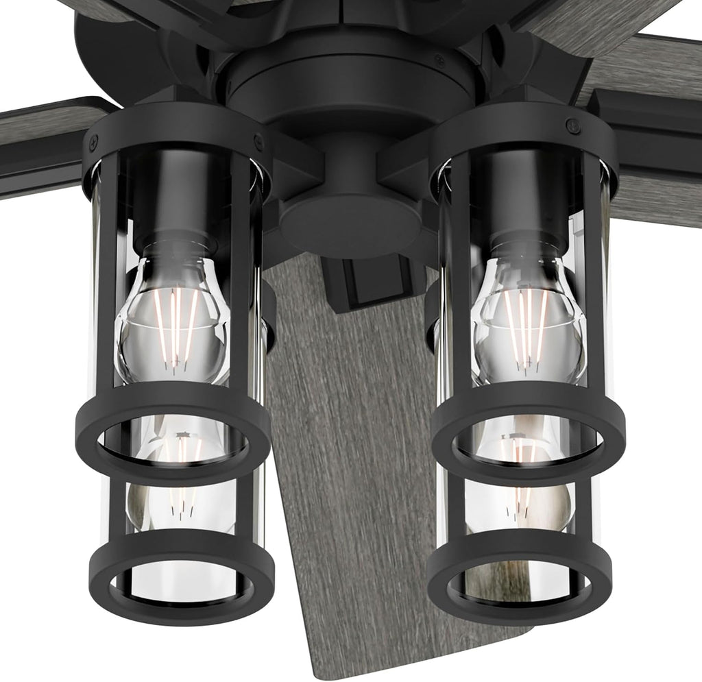 Hunter - Astwood II Indoor Ceiling Fan With Light, Remote, 52-inch, Casual-style, 4-speed WhisperWind Motor, Ceiling Fans for living rooms, bedrooms, home offices, kitchens (Matte Black)