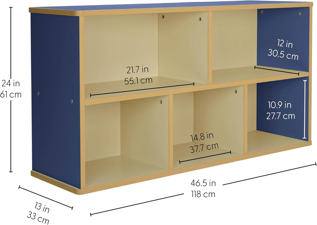 FDP Laminate 5-Compartment Storage Cabinet 24 inch Height Organize Books, Toys, Games, Art Supplies, Durable, Sturdy Furniture for Home, Daycare, Preschool, Classroom - Almond/Blue, 13886-ALBL