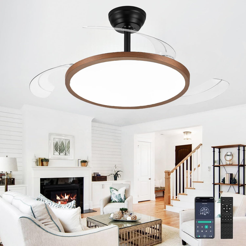 48 Inch Retractable Ceiling Fan with Lights, Fandelier Ceiling Fan for Bedroom Living Room Dinning Room, Chandelier with Fan 6 Speed, 3 Color Temperature, Reversible DC Motor-Black