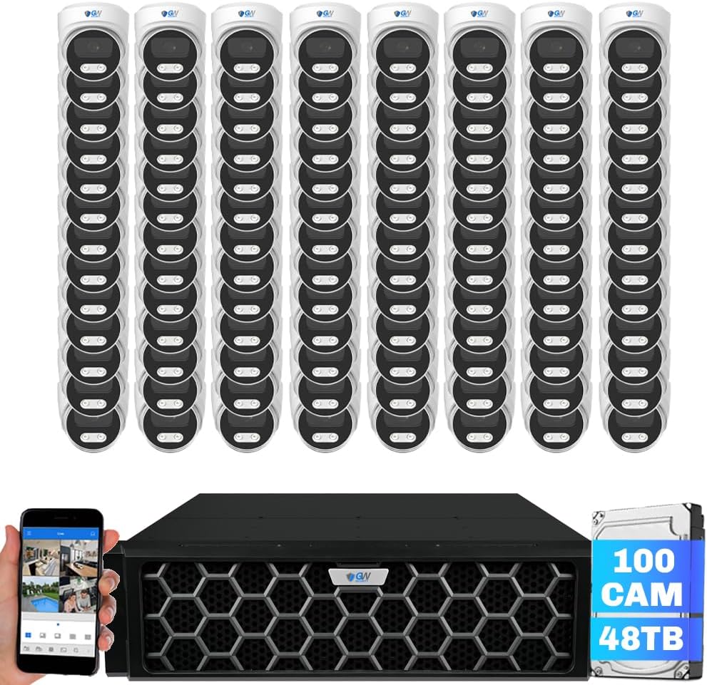 GW Security 128 Channel 12MP NVR 4K Security Camera System with 100 x 8MP PoE Spotlight Color Night Vision Outdoor/Indoor Microphone Dome Cameras, Smart AI Human/Vehicle Detection, 48TB HDD