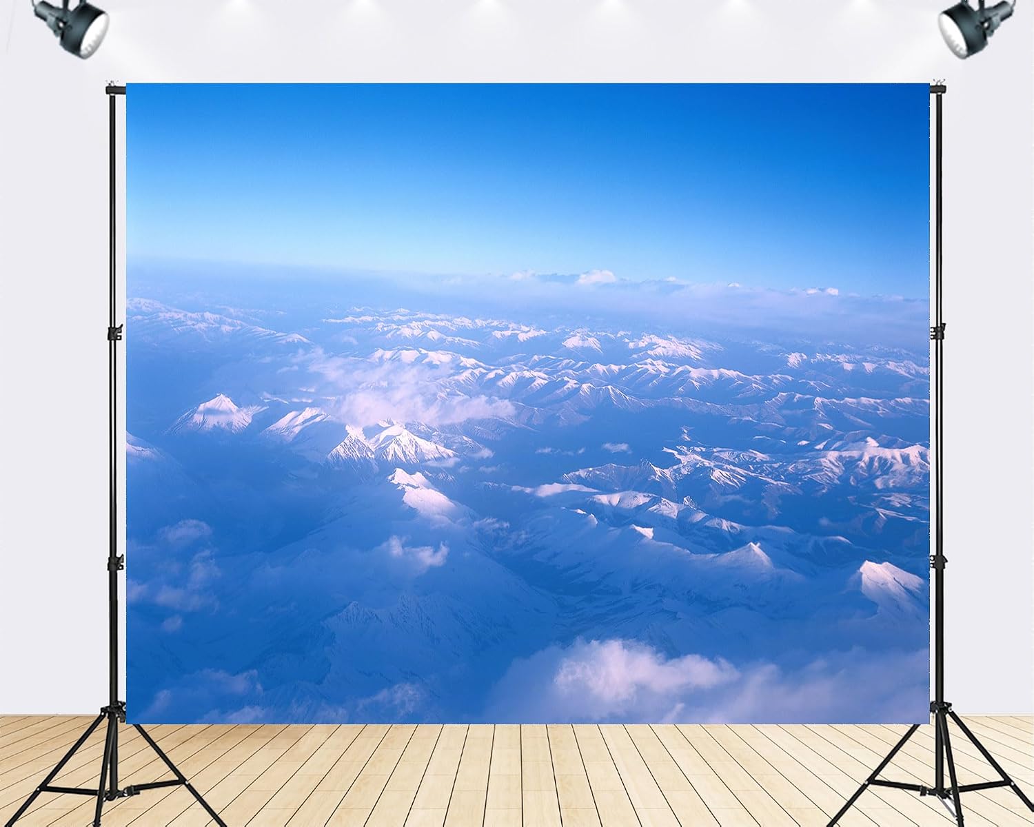 Trykid 20x10ft Aerial Snow Capped Ranges Backdrop Misty Clouds Clear Blue Sky Layered Mountainscape Vast Wilderness Photography Background Travel Event Decoration Photo Booth Prop Fabric