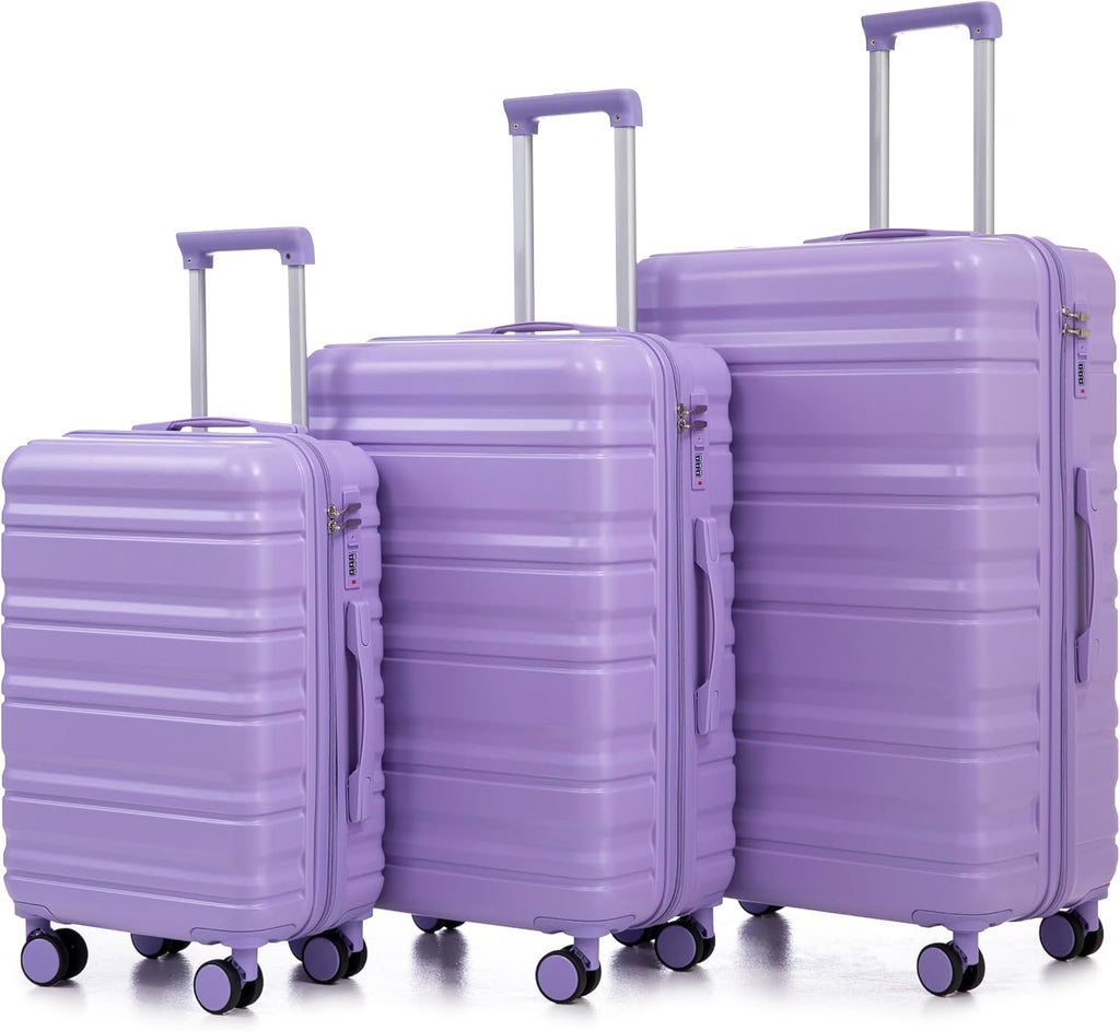 GDFStudio 20/24/28 Inch 3 Piece Luggage Set, ABS Hard Shell Spinner Suitcase with 360° Silent Wheels, Expandable Capacity,Combination Lock, Retractable Handle,Carry On & Checked Suitcases,Blue+Purple