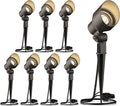 GOODSMANN Metal Landscape Lighting Kit 8PK Hardwired Low Voltage Spotlights 12V AC 3W LED Outdoor Spot Lights 200 Lumen Warm White with Replaceable Bulbs Stakes and Connectors