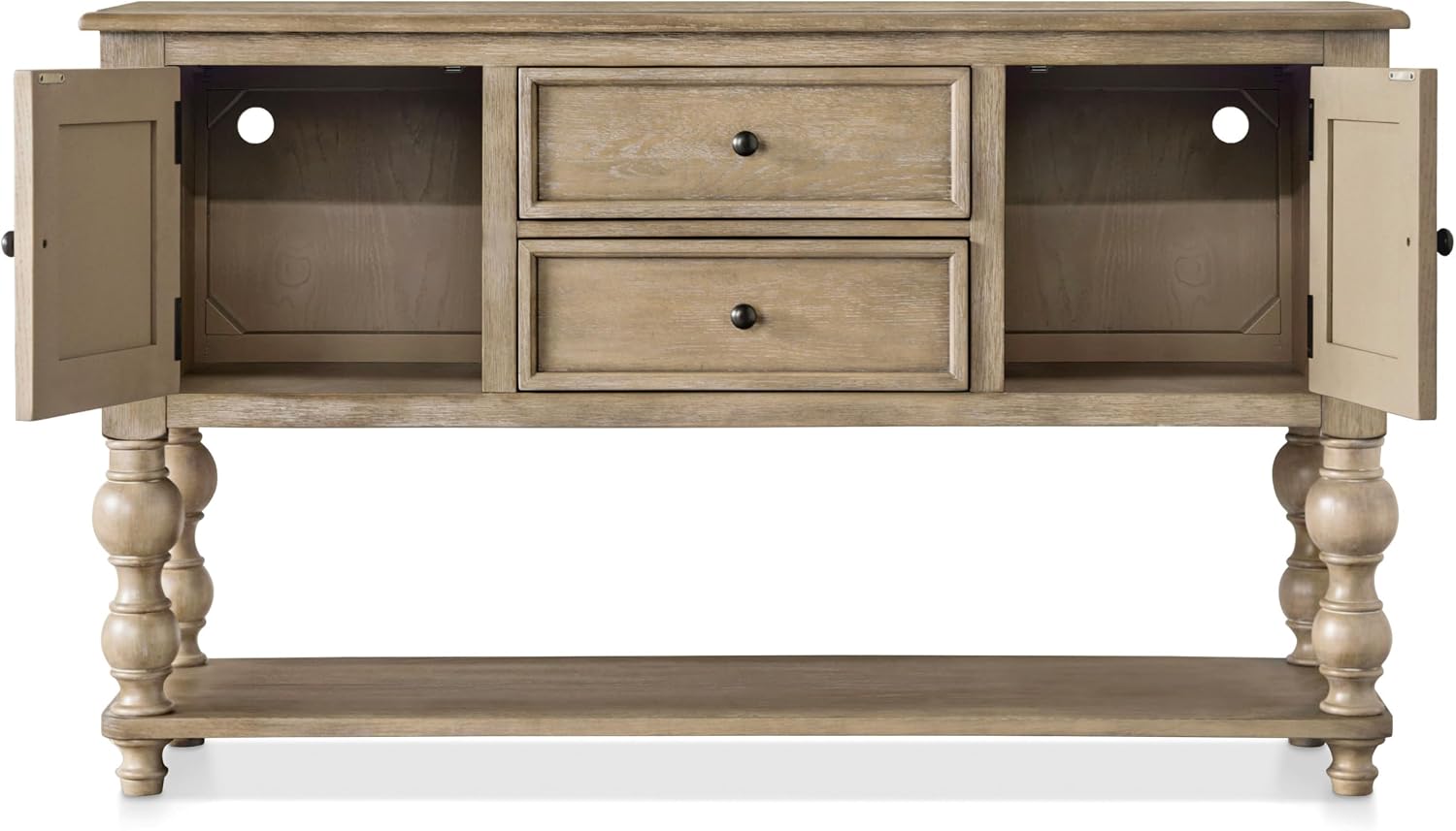 Furniture of America Shelimar Solid Wood 60-inch Server with 2-Drawer and 1 Large Open Shelf Buffet/Sideboard for Dining Room, Home Kitchen, Light Washed White