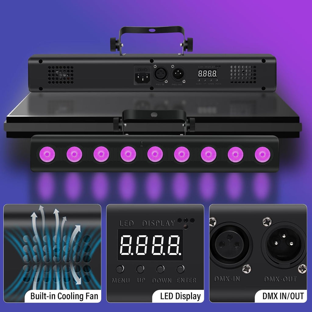 LED Stage Wash Light Bar,50W 9 LED 4IN1 RGBW DJ Stage Lights Bar with Remote Control Sound Activated DMX Stage Light for Church Events Wedding Disco Party DJ Lights 4Pack