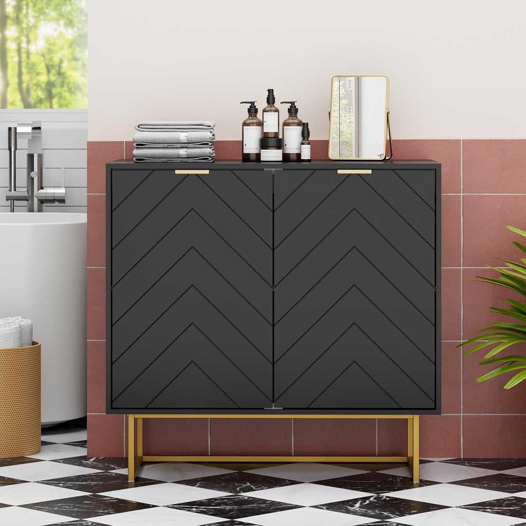 Scurrty Sideboard Buffet, Buffet Cabinet with Storage Set of 2, Sideboard Storage with Adjustable Shelf, Accient Cabinet for Living Room, Kitchen, Black