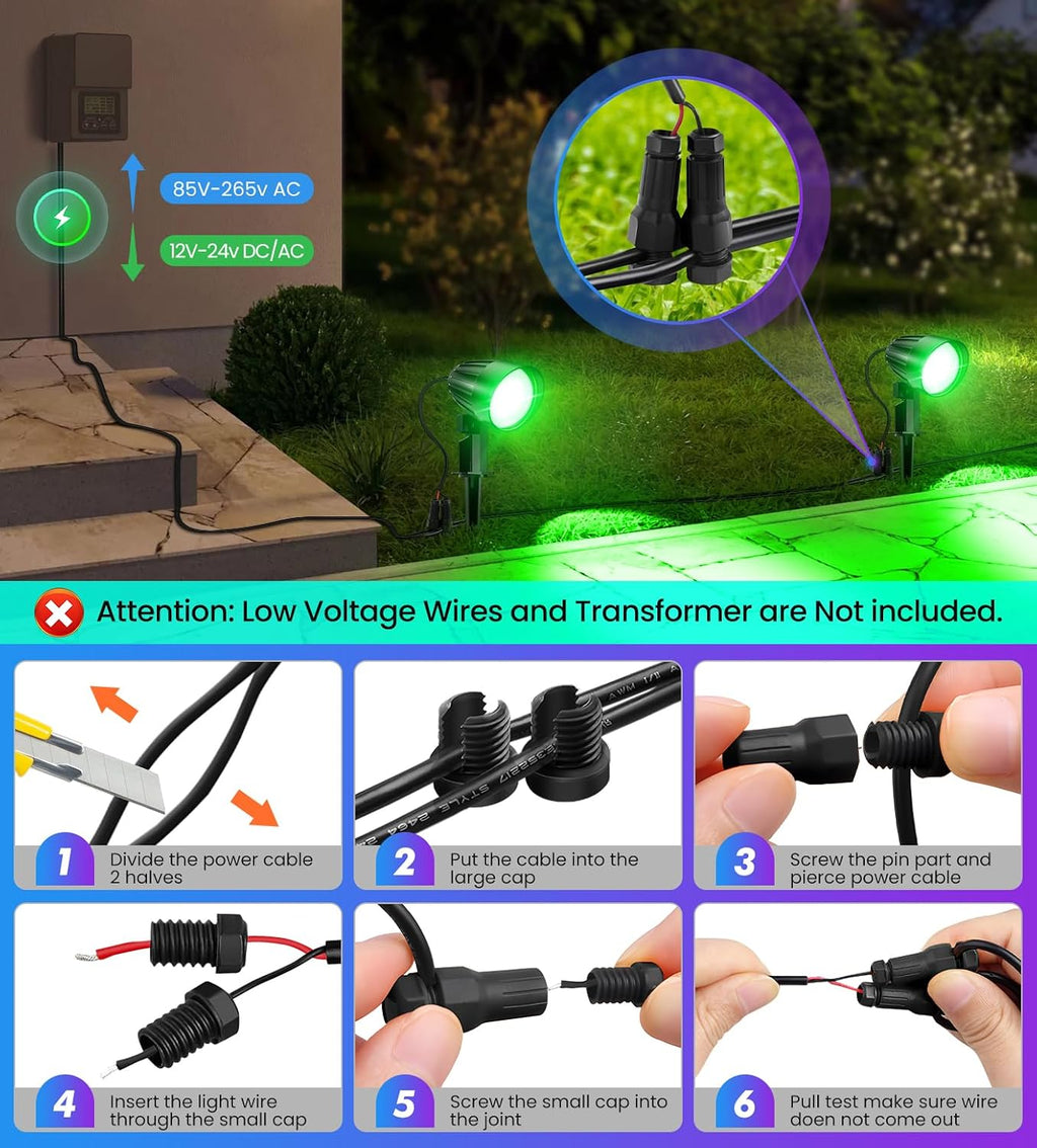 MEIKEE 15W RGBW Low Voltage Landscape Lights, 12-24V LED Landscape Lighting, Timer and Memory Dimmable Color Changing Outdoor Spotlights with Remote for Garden Path Christmas Halloween 12 Pack