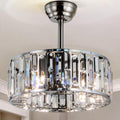 18' Crystal Chandelier Ceiling Fan with Light and Remote, Industrial Enclosed Bladeless Silver Fandelier Ceiling Fan 3 Speeds Timer for Farmhouse Kitchen Island