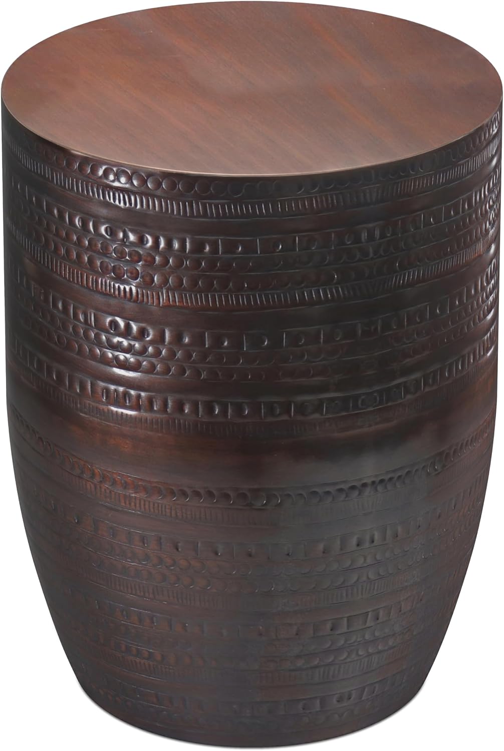 SIMPLIHOME Johnsen Metal Table - 15' Wide x 20' High Solid Iron Drum Accent Table in Oil Rubbed Bronze with Tribal Pattern, Round Boho End Table for Living Room or Home Office, Fully Assembled