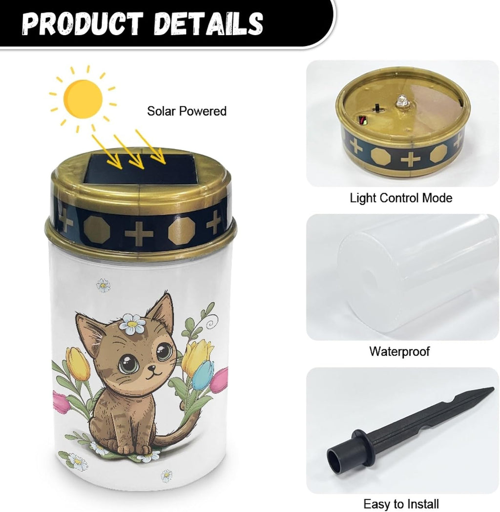 Cute Cat Outdoor Stake Lights Solar Warm White Lights for Yard Patio Waterproof Pathway Lights Flameless Garden Lights for Party Home Landscape Lighting
