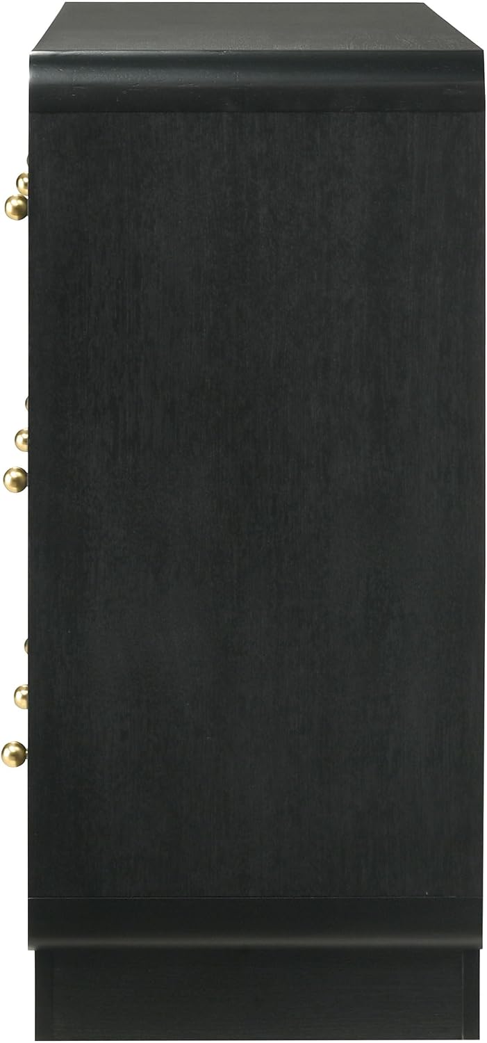 Coaster Home Furnishings - Cavelle - Wood - 6-Drawer Dresser with Mid-Century Modern Style, Gold Ball Knobs, Metal Extension Glides, Rounded Corners - Bedroom - Black - 223663