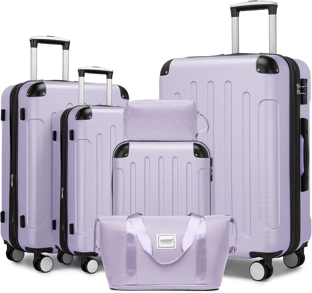 LARVENDER Luggage Sets 6 Piece Suitcases with Wheels, Expandable Suitcase Set ABS Hard Shell Luggage for Women with TSA Lock Double Spinner Wheels (Lavender, 6 Piece Set)