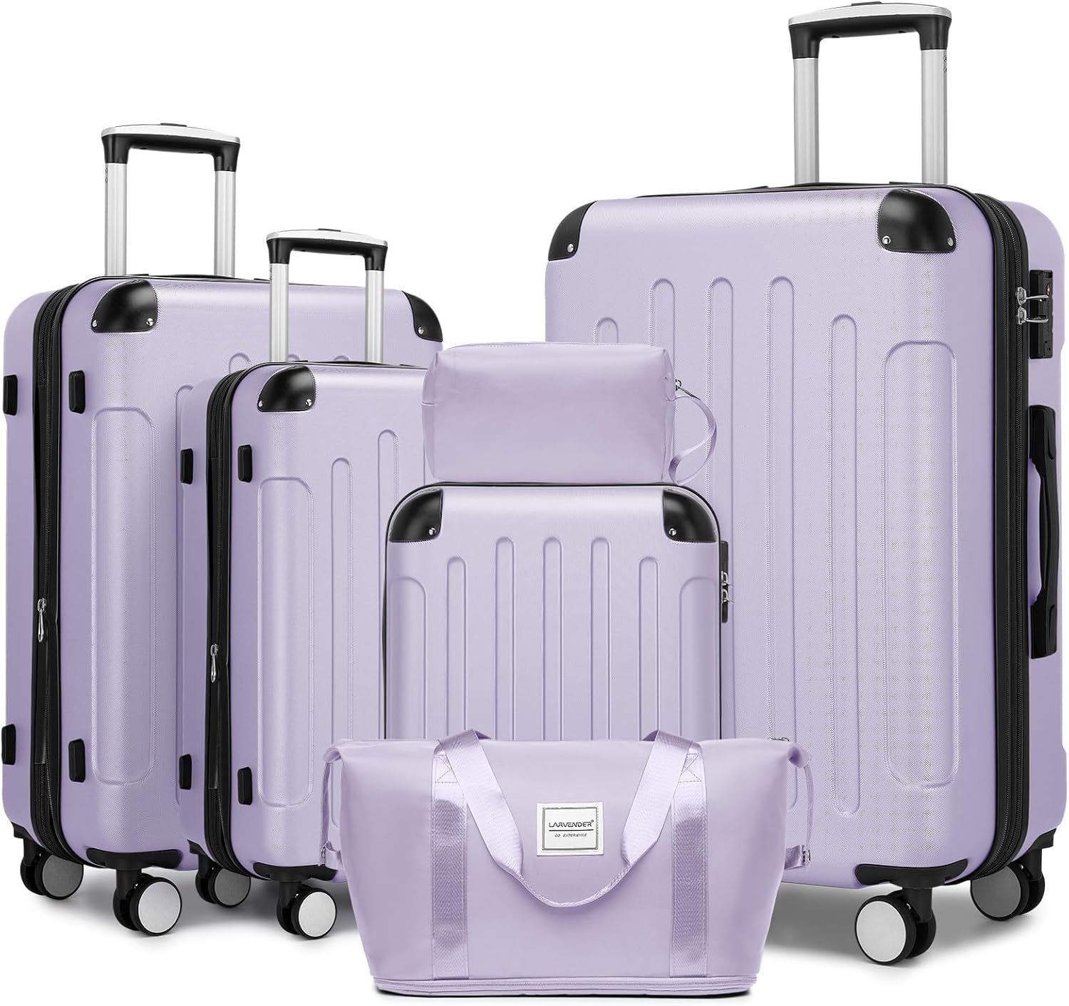 LARVENDER Luggage Sets 6 Piece Suitcases with Wheels, Expandable Suitcase Set ABS Hard Shell Luggage for Women with TSA Lock Double Spinner Wheels (Lavender, 6 Piece Set)
