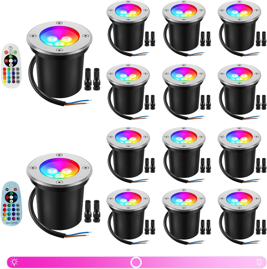 Low Voltage Landscape Lights Christmas 10W RGBW Warm White LED Well Landscape Lighting Waterproof Outdoor 12V-24V Pathway Deck Ground RGB Well Lights (14)