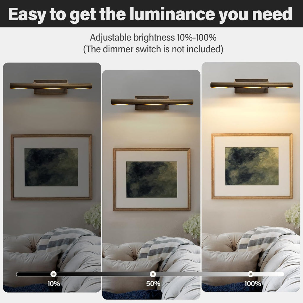 Art Picture Frame Wall Light: 24' Antiquing Copper Dimmable Artwork Painting Spotlight - Hardwired Swing Arm Rotatable 3 Lights over Picture - Linear Accent Lighting above Photo for Gallery Bookcase