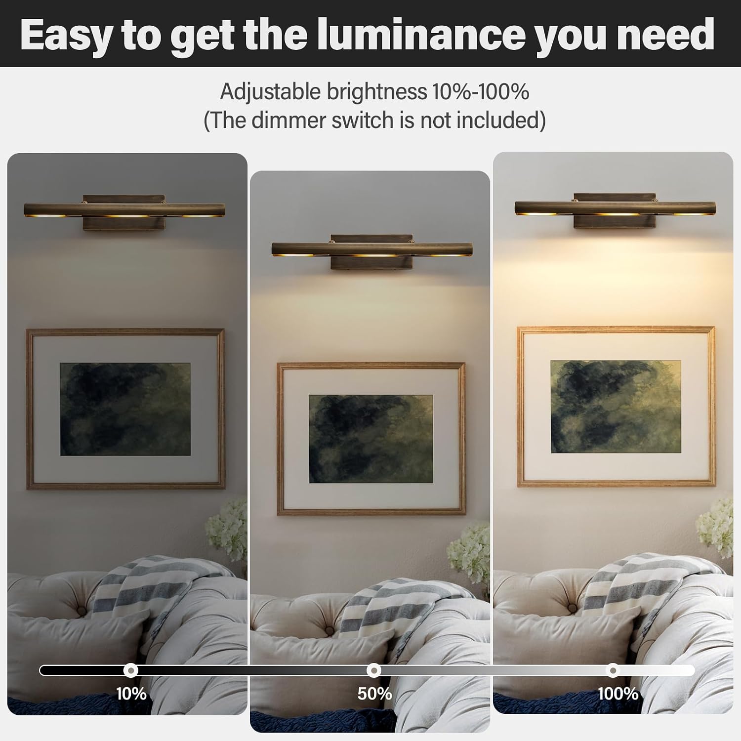 Art Picture Frame Wall Light: 24' Antiquing Copper Dimmable Artwork Painting Spotlight - Hardwired Swing Arm Rotatable 3 Lights over Picture - Linear Accent Lighting above Photo for Gallery Bookcase