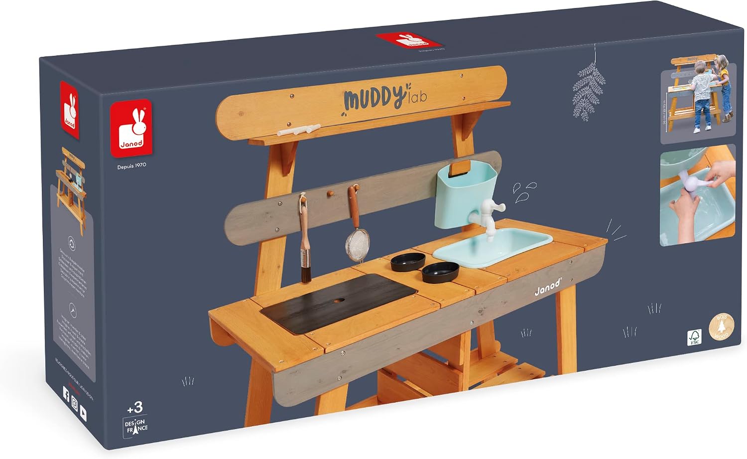 Janod Muddy Lab - Outdoor Sensory Activity Station with Water Play - 37.5' High - Includes 10 Accessories - Ages 3-8 Years - J06632