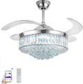 42' Smart Retractable Crystal Ceiling Fan with Light: Alexa/Google Home & Remote, Bluetooth Speaker, Dimmable RGB Light, 6-Speed Reversible Fandelier Chandelier Fan for Bedroom,Dining/Living Room