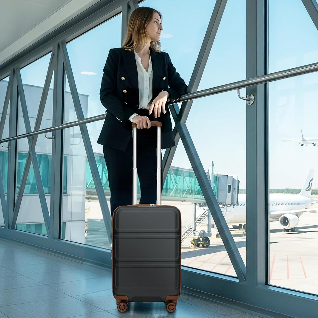 Kono 3 Piece Luggage Sets with Spinner Wheels TSA Lock Lightweight PC+ABS Hardside Travel Rolling Suitcases 20in 24in 28in Carry on Apricot Grey