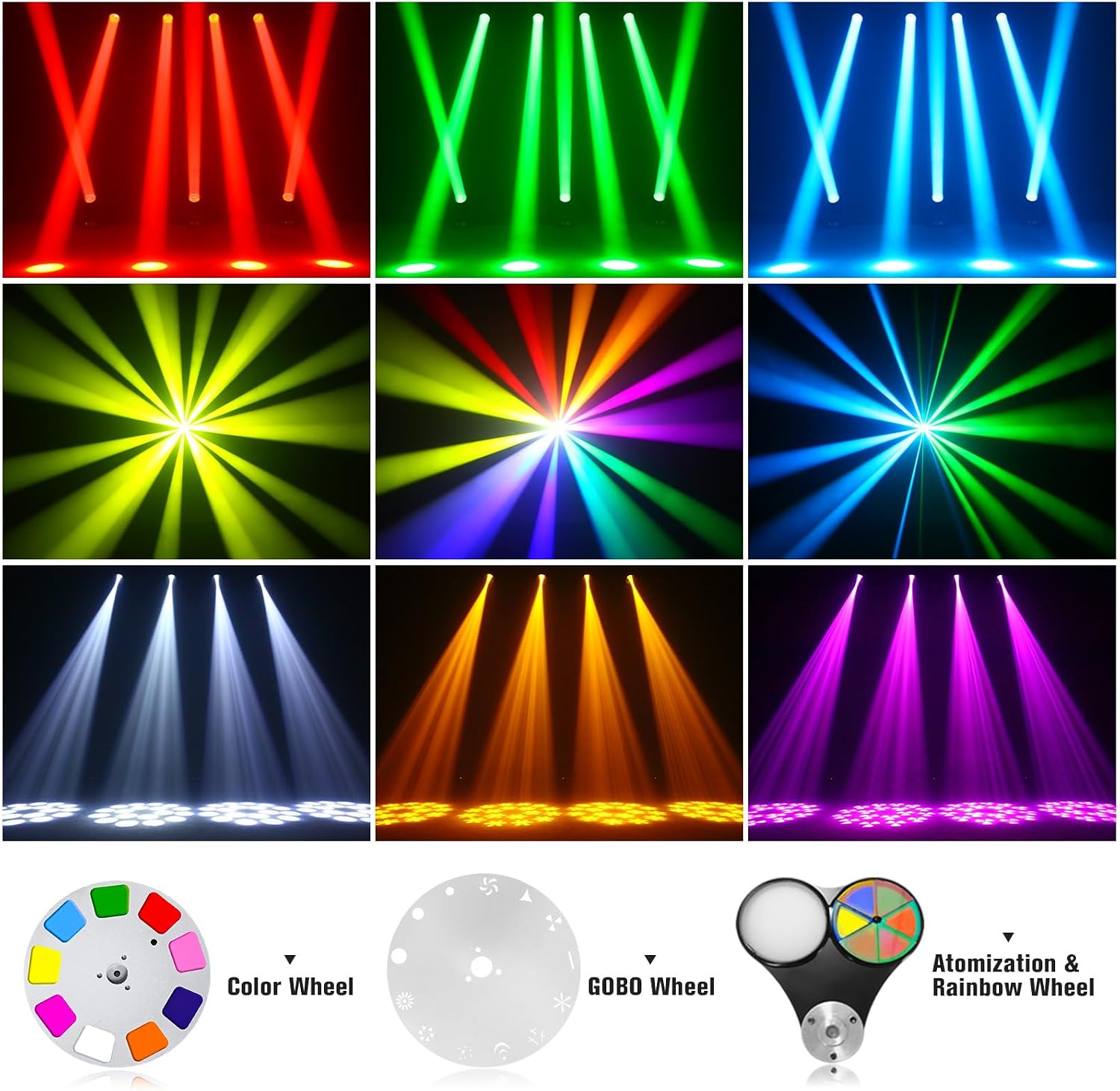 200W LED Moving Head Stage Lighting 5 Mode 10 Colors 14 GOBO 18 Prism DJ Light 14CH RGBW 4in1 Controlled By Scene Auto Sound Master-Slave DMX Moving Head Light DJ Lights for Party Club Church Show