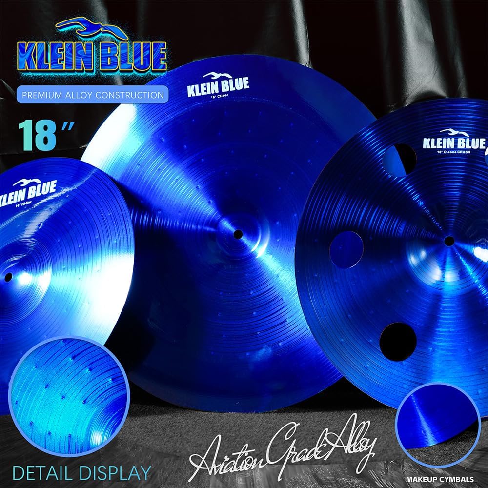 Titanium Color Cymbals Set – 7-Piece Drum Cymbal Pack for Acoustic Kits – Red/Blue/Black – Lightweight, Durable & Stage-Ready – Direct from Manufacturer (Blue)